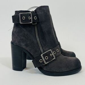 AllSaints Heeled Ankle Harness Buckle Black Women's 37 7 Suede Leather Biker